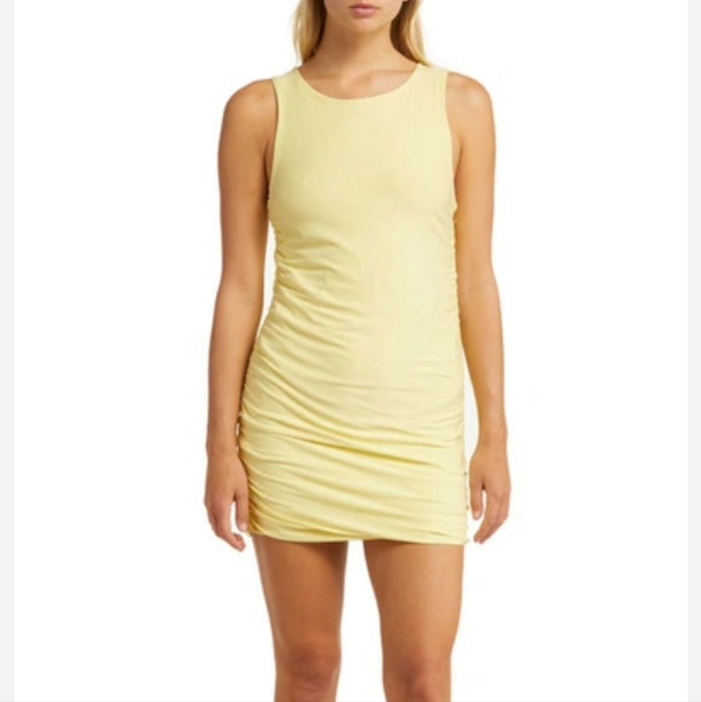 NWT BEYOND YOGA yellow runched sides Athletic mini dress